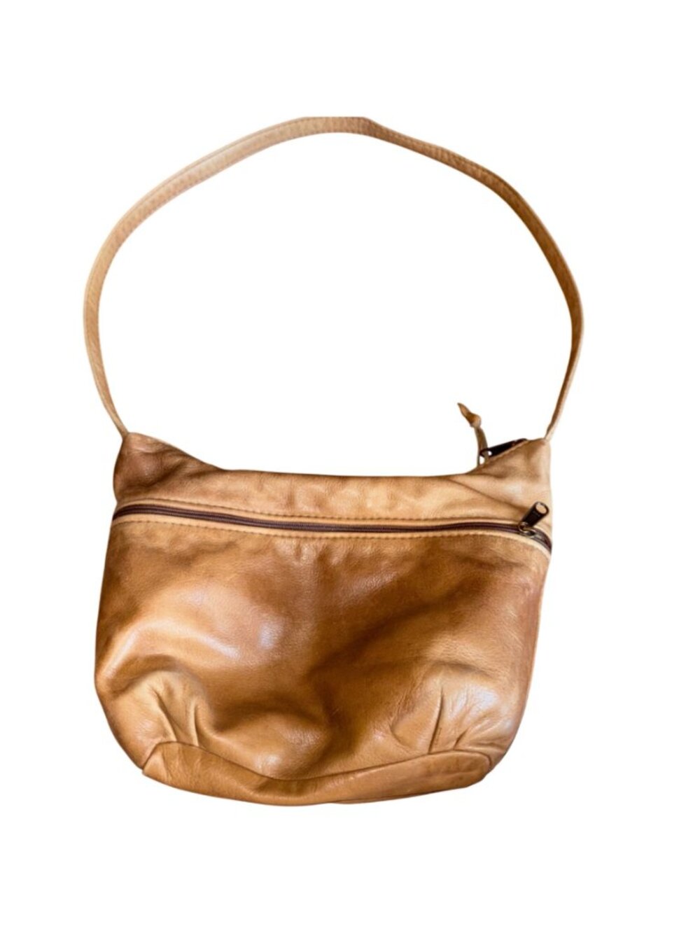 Vintage Tan Brown Genuine Leather Hobo Shoulder Bag Slouchy Boho Purse - Picture 2 of 11